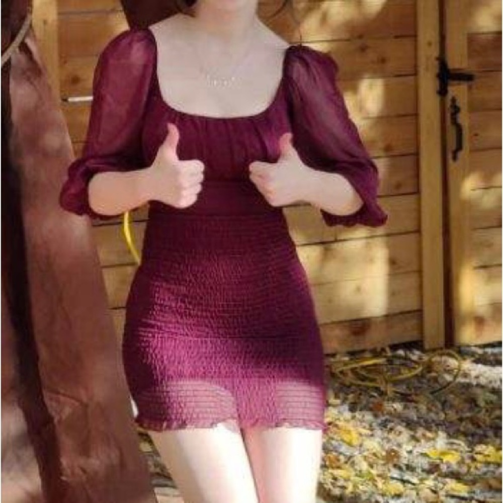 Size XS, worn once, Lucy in the Sky mini burgundy dress